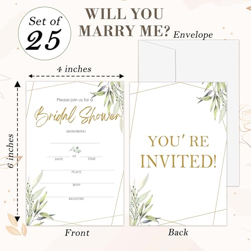 Bridal Shower Invitations, 25 Elegant Invites with Envelopes for Bridal Shower Reception Engagement Party, Greenery Wedding Party Cards - B01 - style: Greenery 4