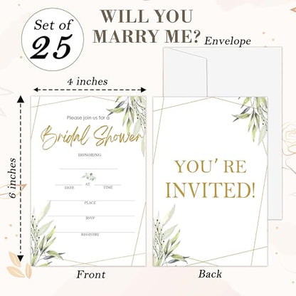 Bridal Shower Invitations, 25 Elegant Invites with Envelopes for Bridal Shower Reception Engagement Party, Greenery Wedding Party Cards - B01 - style: Greenery 4
