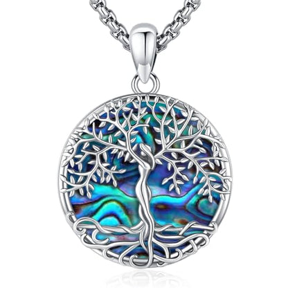 Sterling Silver Tree of Life Necklace for Women Oval Family Tree Necklace Abalone Shell Moonstone Pendant Mother Day Necklace for Mom Tree of Life Jewelry - style: Tree of Life-Abalone Shell