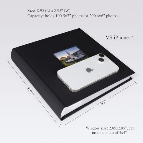 1DOT2 Photo Album with Writing Space, 100 Pages, Linen Cover, Cyan Blue - color: Black