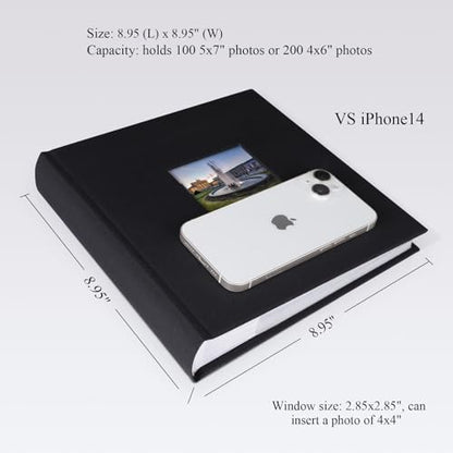 1DOT2 Photo Album with Writing Space, 100 Pages, Linen Cover, Cyan Blue - color: Black