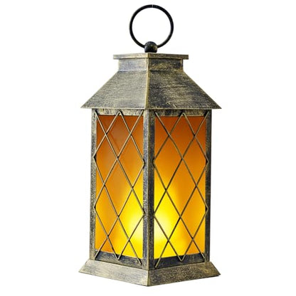 18" Solar Lanterns Outdoor Waterproof Flickering Flame Patina - color: Antique Patina