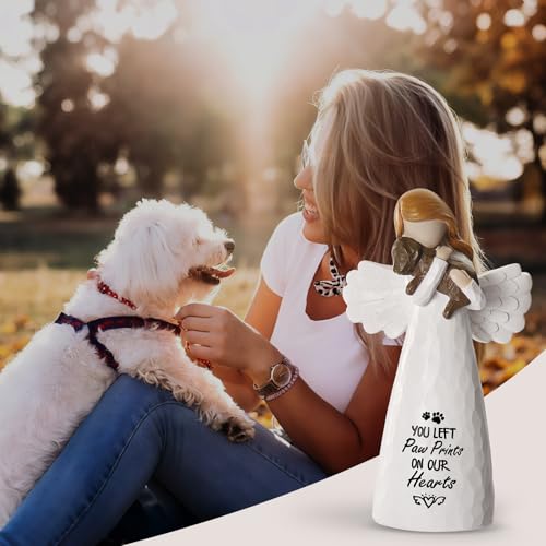 Dog Memorial Gifts for Loss of Dog, Pet Loss Sympathy Angel Figurine | Dog Bereavement Gift, Remembrance Keepsake, Dog Passing Away Gift, 6-Inch Hand-Painted Resin Memorial Statue - color: White