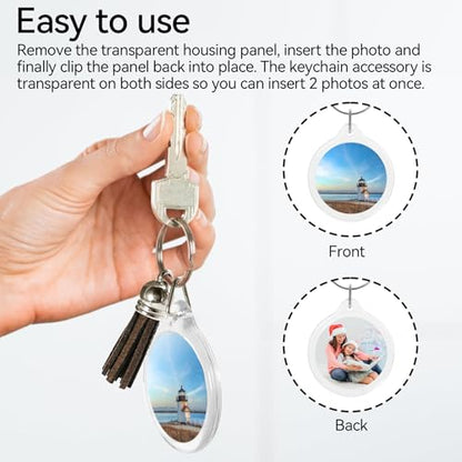 20 Set Acrylic Photo Keychain-Clear Picture Frame Keychain with Tassels - style: Round