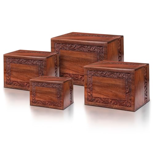 SOULURNS Border Engraved Wooden Urn for Human Ashes - Rosewood Cremation Urn for Adult Male or Female (Nested Set of 3) - size: Nested Set of 3