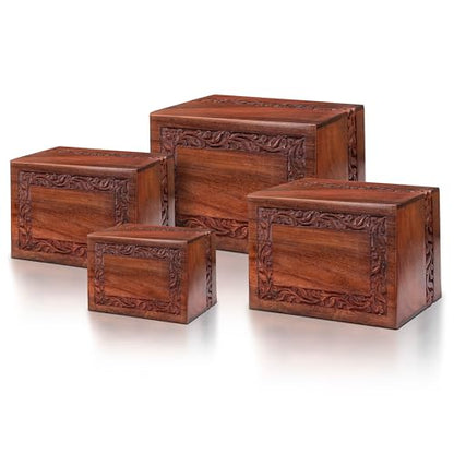 SOULURNS Border Engraved Wooden Urn for Human Ashes - Rosewood Cremation Urn for Adult Male or Female (Nested Set of 4) - size: Nested Set of 4