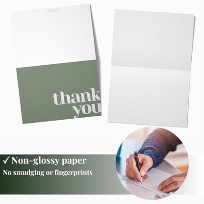 Thank You Cards with Envelopes Bulk Pack of 40 - Green Thank You Cards Set | 5 x 3.5 Inches with Matching Stickers & Envelopes, For Business, Baby Shower, Wedding, Small Business, Graduation, Funeral - color: Green