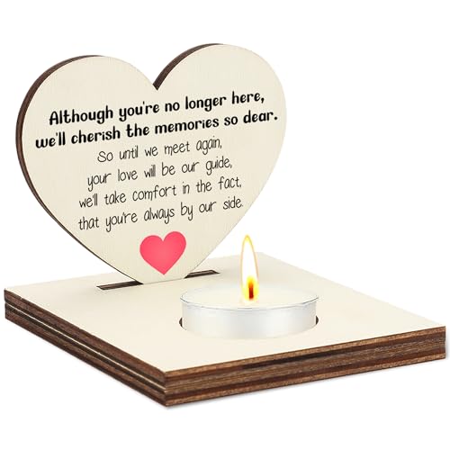 Although You're No Longer Here Memorial Candle Holder, Wooden Heart Tea Light Stand, Sympathy Bereavement Gift for Loss of Loved One, in Loving Memory Home Décor, Remembrance Candle Display, CCA734 - color: Beige - We'll Cherish the Memories So Dear