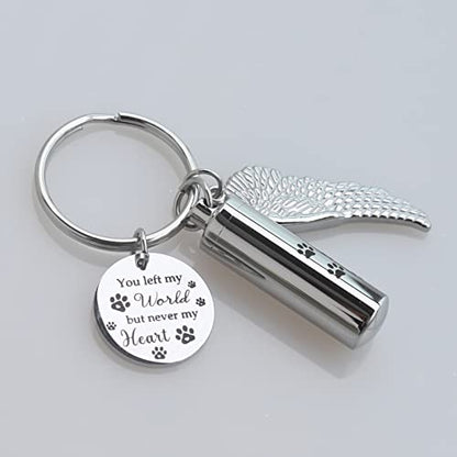 Cylinder Urn Keychain for Ashes Pet Cremation Keychain Dog Ash Necklace Cat Urn Necklace - color: Silver