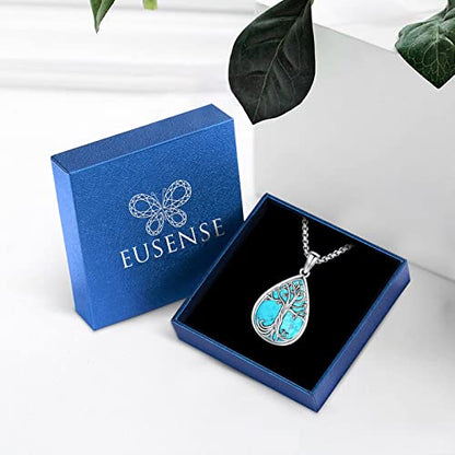 Eusense Tree of Life Necklace for Women Men Sterling Silver 925 Tree Urn Locket Cremation Jewelry Family Tree Pendant Gifts for Her Him Mom Dad Grandma Daughter - style: E-B-Tree of Life Necklace
