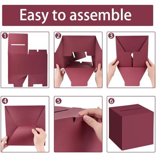 Hooqict Burgundy Card Box with Slot 9.1" Money Gift Card Box for Graduation, Wedding, Reception, Party, Birthday, Retirement, Raffle Box Envelope Ticket Holder - color: Burgundy