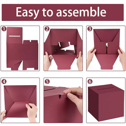 Hooqict Burgundy Card Box with Slot 9.1" Money Gift Card Box for Graduation, Wedding, Reception, Party, Birthday, Retirement, Raffle Box Envelope Ticket Holder - color: Burgundy