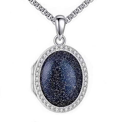 ONEFINITY Locket Necklace Photo Necklace Memorial Jewelry Gifts for Women Mom Wife - color: Blue Sandstone