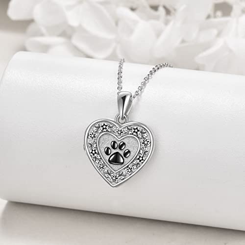 Lotus Locket Necklace Sterling Silver Lotus Flower Locket Necklace That Holds Pictures Yoga Locket Pendant Mother's Day Gifts for Women Wife Mom - style: Pet Paw Locket