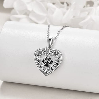 Lotus Locket Necklace Sterling Silver Lotus Flower Locket Necklace That Holds Pictures Yoga Locket Pendant Mother's Day Gifts for Women Wife Mom - style: Pet Paw Locket