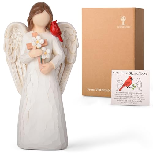 Cardinal Sympathy Gifts for Loss of Loved One - 6.7" Angel Figurine Statue, Memorial Gifts for Loss of Women Mother Father, Bereavement Grief Remembrance Gift, Hand-Painted Figurine