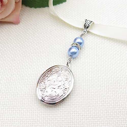 IDLAN Locket for Bouquet Charm Memorial Wedding Gift Bride Pendant Photo Keepsake Something Blue - style: Oval Locket