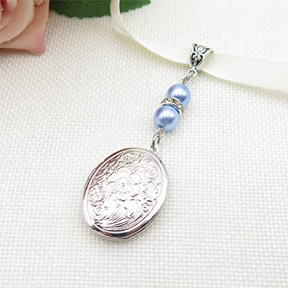 IDLAN Locket for Bouquet Charm Memorial Wedding Gift Bride Pendant Photo Keepsake Something Blue - style: Oval Locket