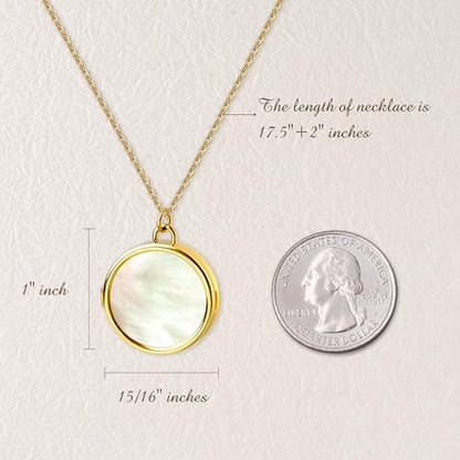 Anavia Personalized Photo Locket Necklace, Mother of Pearl Shell Handmade Custom Engraved Gold Plated Stainless Steel Pendant Necklace Jewelry Gift for Her Women Mother - color: Silver, size: Round