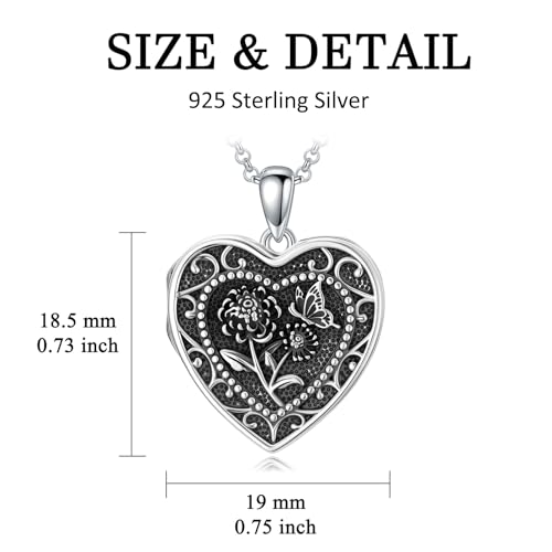 PELOVNY Birth Flower Locket Necklace for Women 925 Sterling Silver Flower Butterfly Heart Photo Locket Pendant Birthday Christmas Jewelry Gifts for Mom Daughter Wife Sister - color: 11-Chrysanthemum