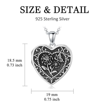 PELOVNY Birth Flower Locket Necklace for Women 925 Sterling Silver Flower Butterfly Heart Photo Locket Pendant Birthday Christmas Jewelry Gifts for Mom Daughter Wife Sister - color: 11-Chrysanthemum