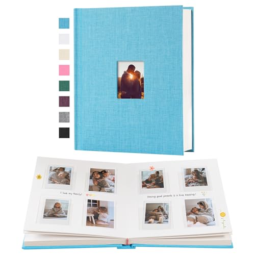 Instax Mini Photo Album with Writing Space, 112 Pockets, Blue | Compatible with 2x3 inch & Polaroid Pictures, Recessed Clear Pockets, Wedding Guest Book and Family Memories - color: Blue, size: 112 Pockets