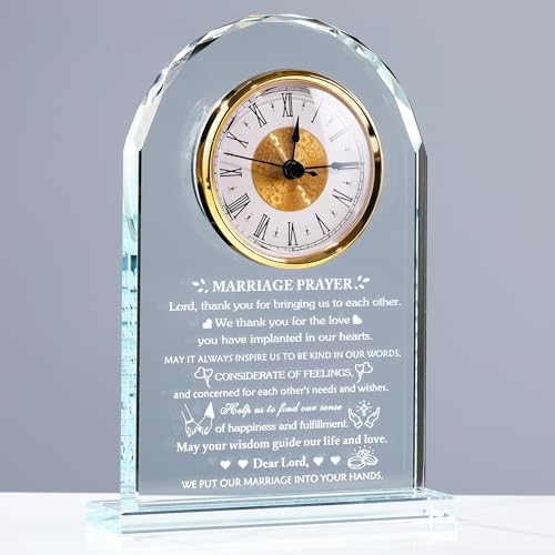 Arikyrist Wedding Gifts for Couples 2026 Glass Clock Anniversary Marriage Prayer Plaque Gifts with Inspiring Quotes, Newlywed Mr and Mrs Gifts Decoration Sign Marriage Blessing Couple Religious Gifts - style: Marriage Prayer Gifts Style 2