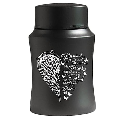 Stainless Steel Mini Cremation Urn - 4.5 Inches Small Keepsake Urn for Human Ashes - size: Wing-Black