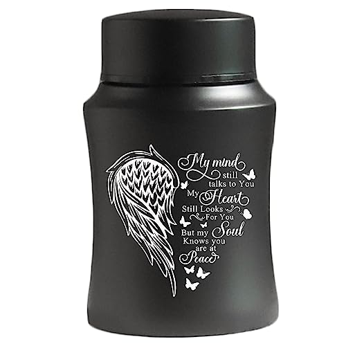 Stainless Steel Mini Cremation Urn - 4.5 Inches Small Keepsake Urn for Human Ashes - size: Wing-Black