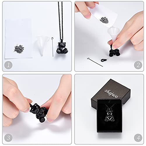 shajwo Teddy Bear Cremation Urn Necklace for Women Men | Stainless Steel Heart Memorial Urn Keepsake Locket Pendant Ash Holder - color: Teddy Bear- Black