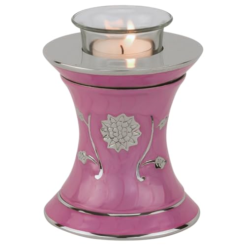 Grace Dark Pink Tealight Cremation Urn for Ashes, Brass Memorial Candle, Pink Urn, Extra Small Sized, 5.5 Inches High - color: Dark Pink