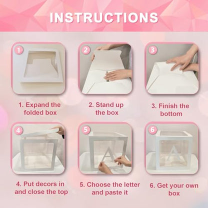 Ledido Transparent Balloon Boxes with 78 Letters Numbers for Custom Name - color: White, size: 7PCS Boxes