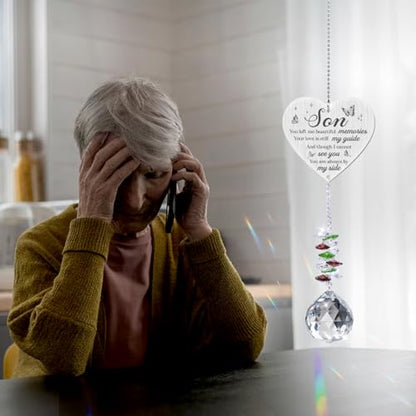 Memorial Crystal Suncatcher,Memorial Gifts for Loss of Son,Loss of Son Sympathy Gifts,Hanging Crystals Ornament for Window Rainbow Maker Prisms Home Decor Gift - style: Son
