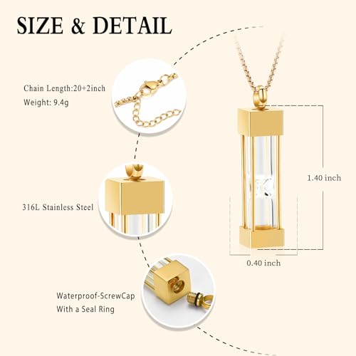 Oinsi Glass Hourglass Cremation Jewelry for Ashes Cylinder Urn Necklace Container Vial Necklaces Bottle Memorial Cremation Keepsake Jewelry Ash Pendant for Women/Men - color: Gold
