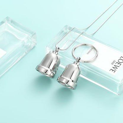 Eagle Love Cremation Keychain Bell Urn Necklaces for Ashes Keepsake Ash Pendant Memorial Urn Keychain Jewelry - color: Silver-2pcs