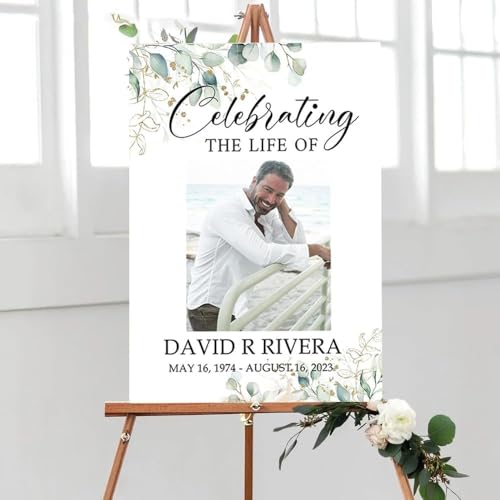 Personalized Greenery Funeral Welcome Sign - Celebration Of Life Welcome Sign - Large Funeral Sign - Memorial Decorations For Loss Of Loved One - Picture Boards For Funeral - Celebration Of Life Ideas - color: Multi 8
