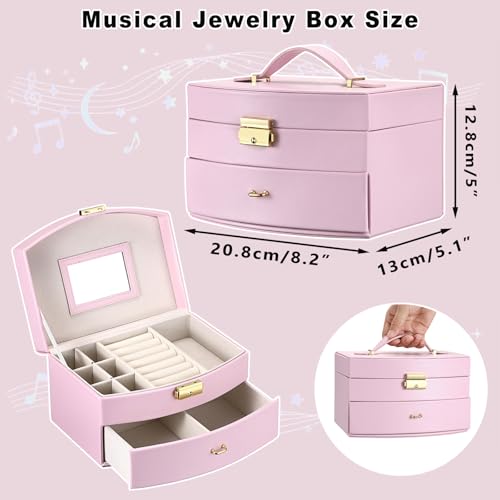ELLDOO Musical Jewelry Box with Drawer, Pink Music Box Keepsake Box, Small Trinket Jewelry Storage Box Gift for Girls Women (Tune: You are My Sunshine) - color: Pink
