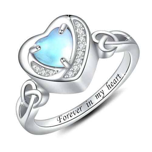 Heart Cremation Ring for Ashes - 925 Sterling Silver Teardrop Urn Keepsake Rings Memorial Jewelry for Women - style: Moonstone