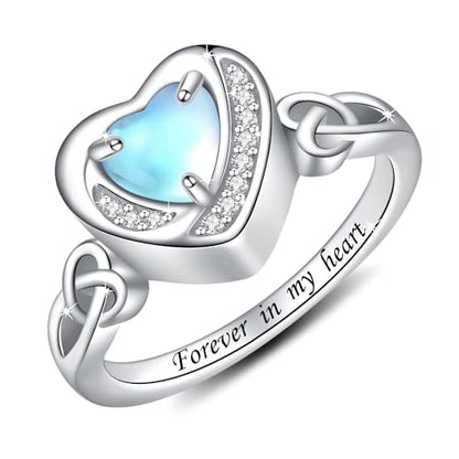 Heart Cremation Ring for Ashes - 925 Sterling Silver Teardrop Urn Keepsake Rings Memorial Jewelry for Women - style: Moonstone