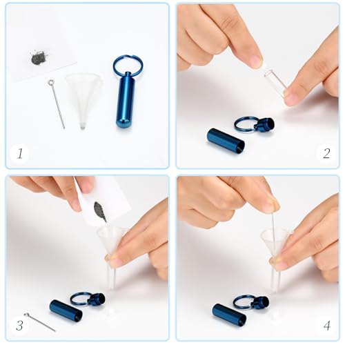 Cylinder Urn Necklace for Ashes with Glass Vials Cremation Jewelry Stainless Steel Ash Holder Keepsake Memorial Jewelry with Fill Tool - color: Keychain Blue