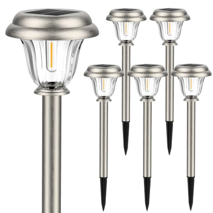 DERAYSION Solar Lights Outdoor, Metal Glass Solar Pathway Lights | IP65 Waterproof Garden Lights Glass Stainless Steel Long-Lasting Outdoor Solar Lights for Yard Garden Path Driveway Walkway - color: 6Pack-6000K-SS