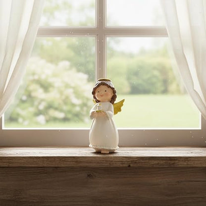 Angel Figurine Holding Candle Plate, Guardian Angel Decor, 4.92 Inch | Hand-painted resin angel with candle detail for shelves and desks; a comforting gift for women, sympathy and remembrance