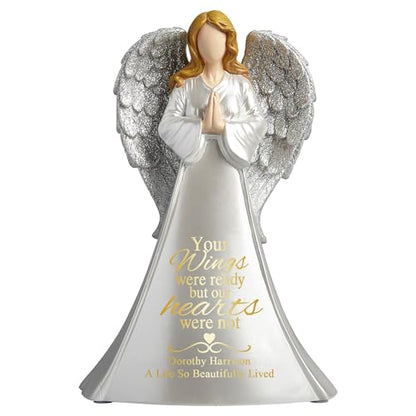 Let's Make Memories Personalized Memorial Angel - Sympathy Angel - Lighted Memorial Angel - with Sympathy - Memorial Light - Personalized with Your Loved One's Name - 10.5" W x 14.4" H x 1.5" D - style: Wings of Love Angel