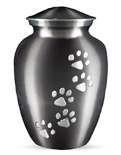 Ottillie Legacy Slate/Pewter/Vert Urn, up to 115lbs - color: Slate, Vertical Pewter Paws, size: Large