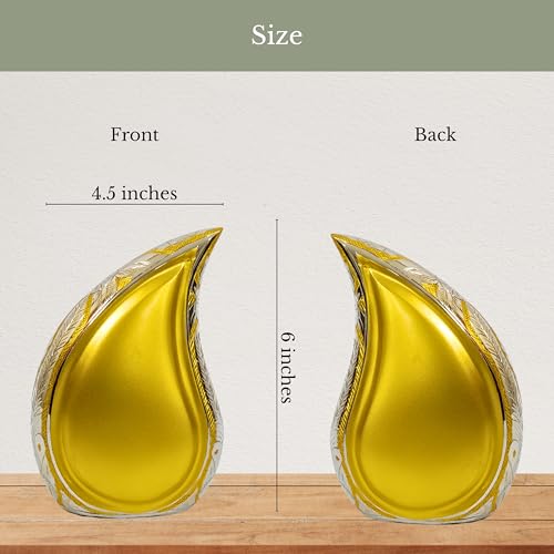NORSE'S TRADECRAFT Teardrop Urn for Ashes Adult Male & Female | Metal with Gold Finish, 60 cu in Capacity, Memorial Gifts with Velvet Bag, Handcrafted Cremation Urn Keepsake