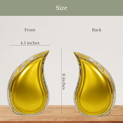 NORSE'S TRADECRAFT Teardrop Urn for Ashes Adult Male & Female | Metal with Gold Finish, 60 cu in Capacity, Memorial Gifts with Velvet Bag, Handcrafted Cremation Urn Keepsake
