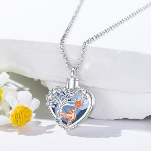 PELOVNY Urn Necklaces for Ashes of Loved Ones 925 Sterling Silver Personalized Heart Locket Urn Necklace Cremation Keepsake Memorial Jewelry Gifts for Women Men - color: Hummingbird Urn-2
