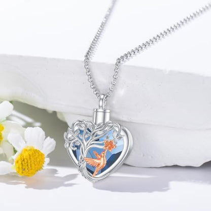 PELOVNY Urn Necklaces for Ashes of Loved Ones 925 Sterling Silver Personalized Heart Locket Urn Necklace Cremation Keepsake Memorial Jewelry Gifts for Women Men - color: Hummingbird Urn-2