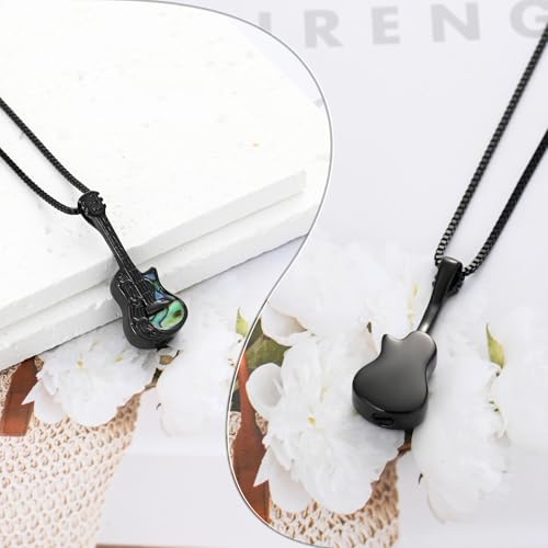 XSMZB Guitar Urn Necklace for Ashes for Women Men Abalone Shell Cremation Jewelry Human Pet Ashes Keepsake Pendant for Guitar Players - color: Customize