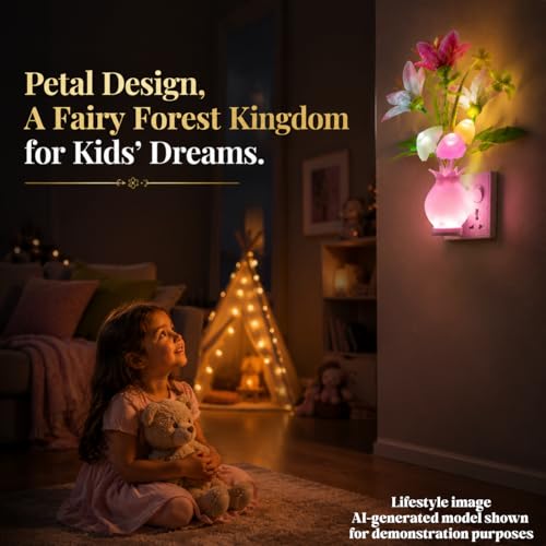Mushroom Night Light, Decorative Plug into Wall Night Lights with Dusk-to-Dawn Sensor, Cute LED Lights for Bedroom, Ambient Lighting for Hallway, Bathroom, Kitchen